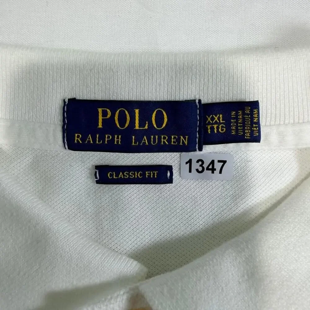 Polo Ralph Lauren Mens Polo Shirt XXL Classic Fit White Light Blue Big Pony RL18